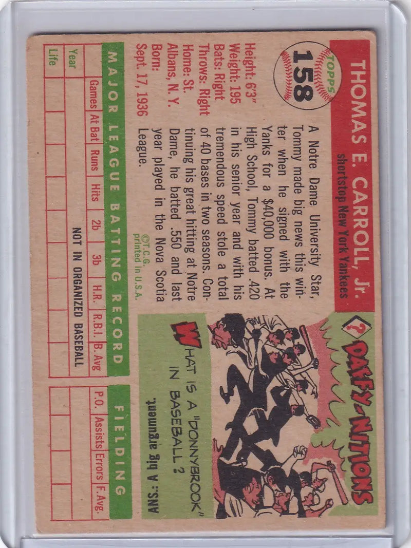 1955 Topps #158 Tommy Carroll - New York Yankees