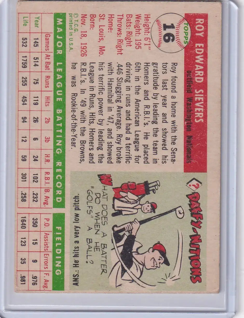 1955 Topps #16 Roy Sievers - Washington Senators