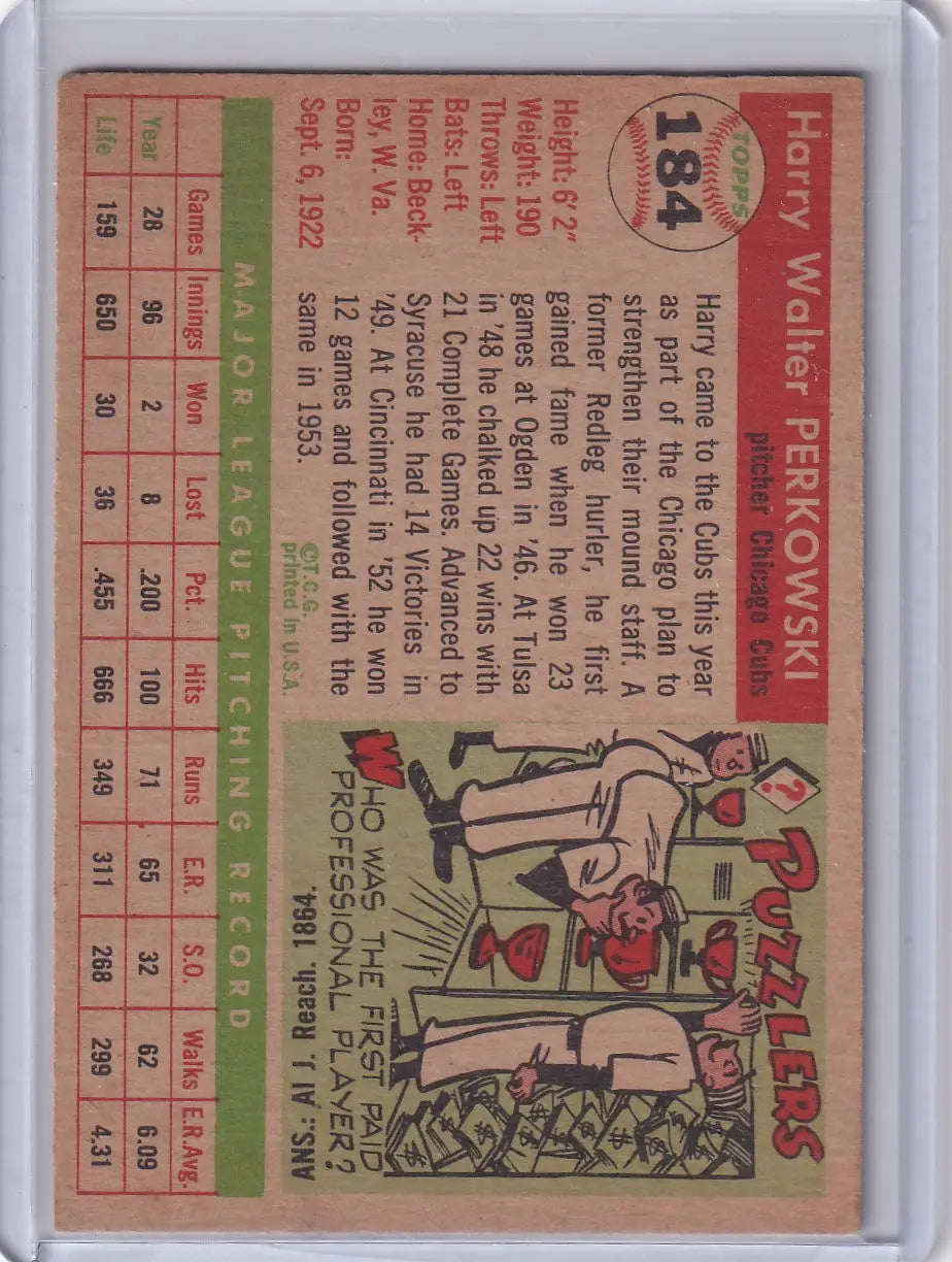 1955 Topps #184 Harry Perkowski - Chicago Cubs