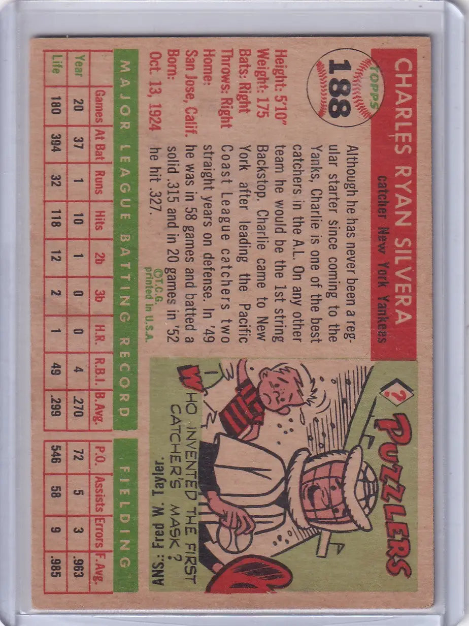 1955 Topps #188 Charlie Silvera - New York Yankees