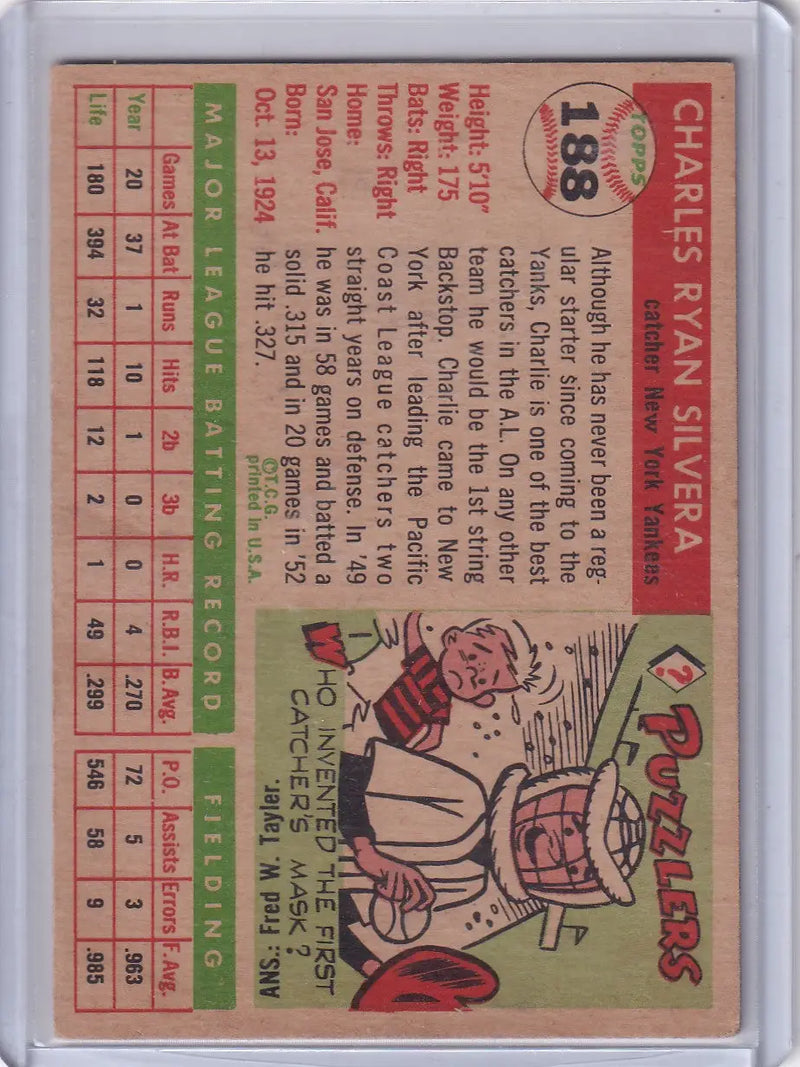 1955 Topps #188 Charlie Silvera - New York Yankees