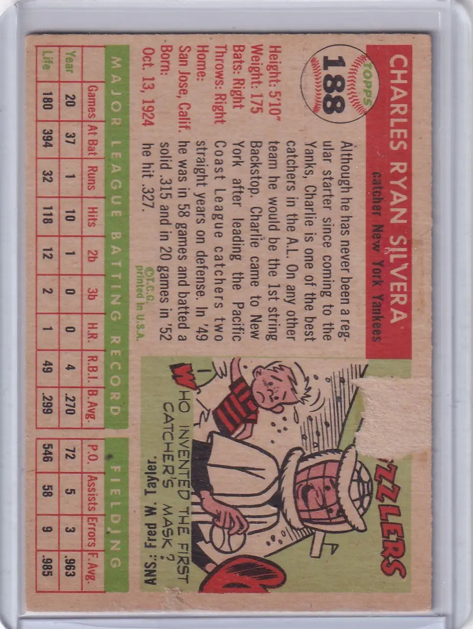 1955 Topps #188 Charlie Silvera - New York Yankees