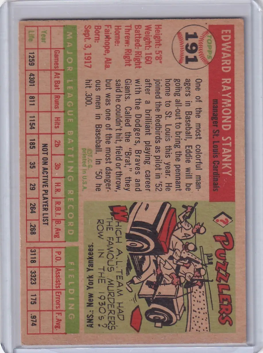 1955 Topps #191 Eddie Stanky - St. Louis Cardinals