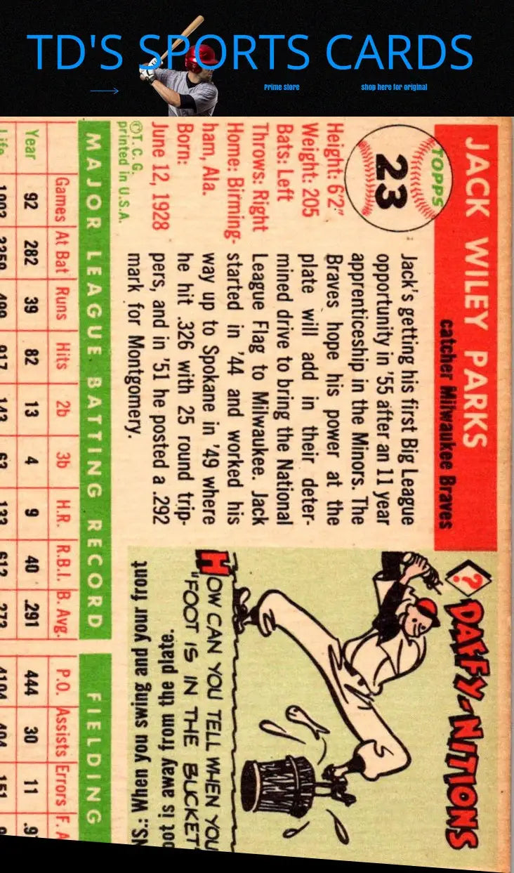 Vintage baseball card of 1955 Topps #23 Jack Parks for collectors and trading card enthusiasts
