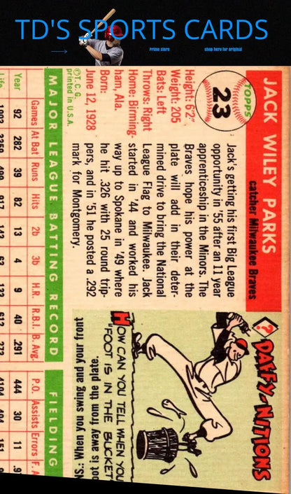 Vintage baseball card of 1955 Topps #23 Jack Parks for collectors and trading card enthusiasts