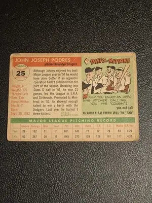 1955 Topps #25 Johnny Podres - Baseball Card Single