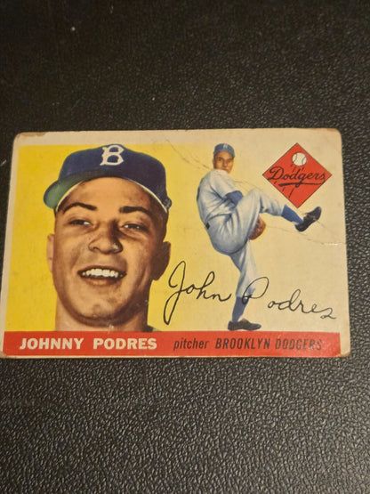 Vintage baseball card of Johnny Podres from 1955 Topps #25 collection