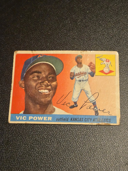Vintage baseball card of Vic Power from the 1955 Topps Kansas City Athletics series