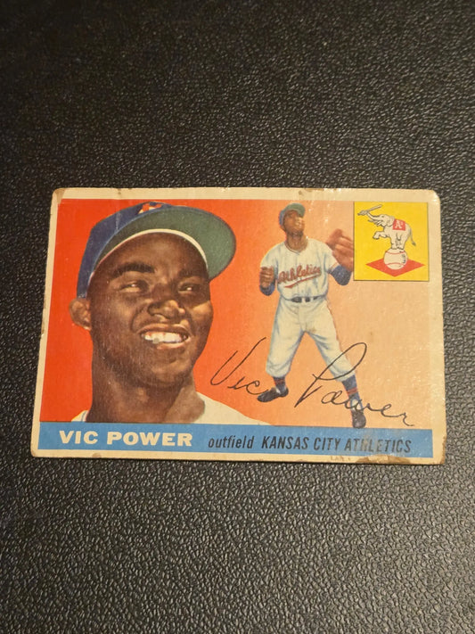 Vintage baseball card of Vic Power from the 1955 Topps Kansas City Athletics series