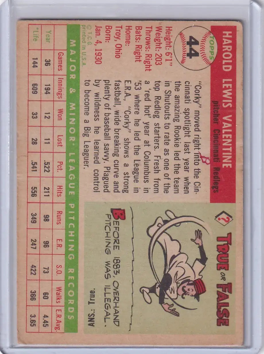 1955 Topps #44 Harold Valentine - Cincinnati Redlegs
