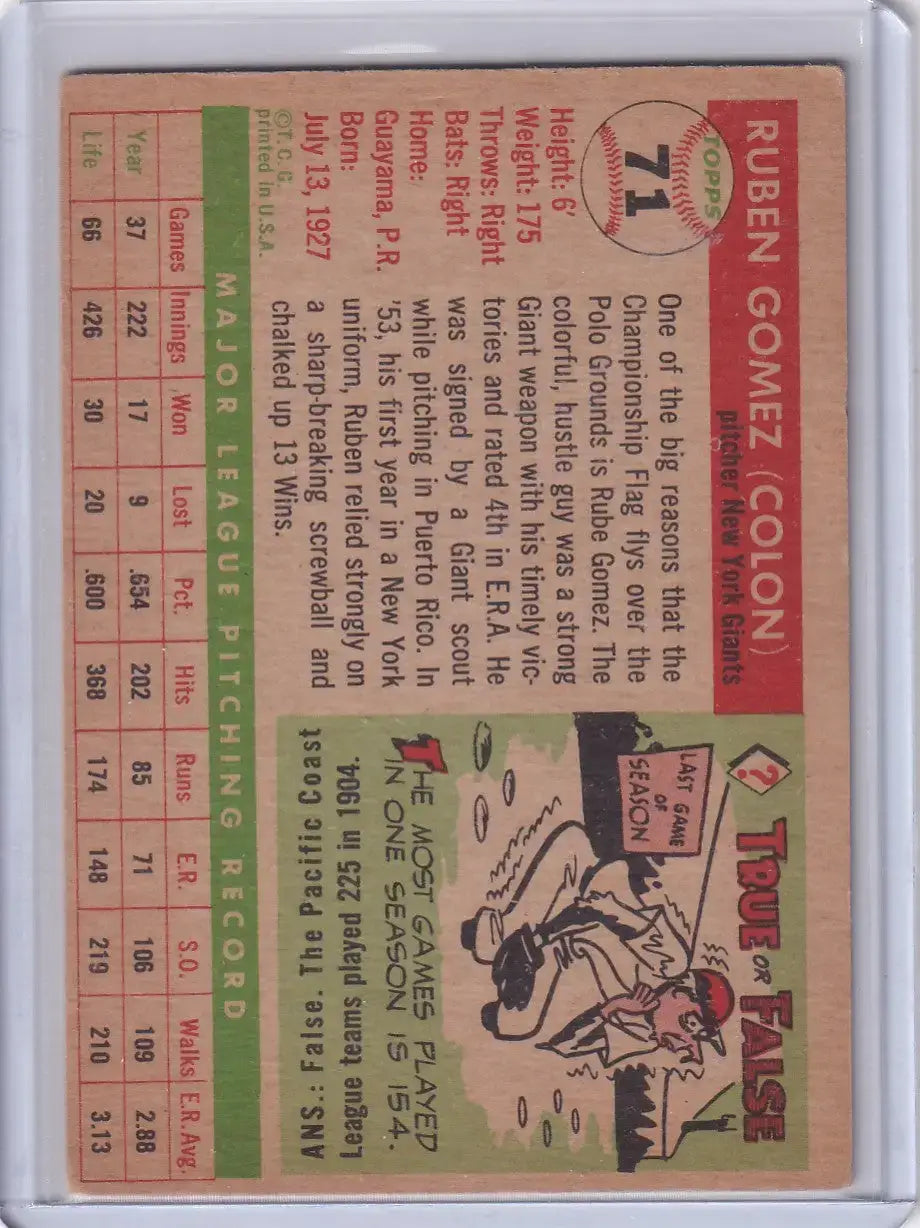 1955 Topps #71 Ruben Gomez - New York Giants