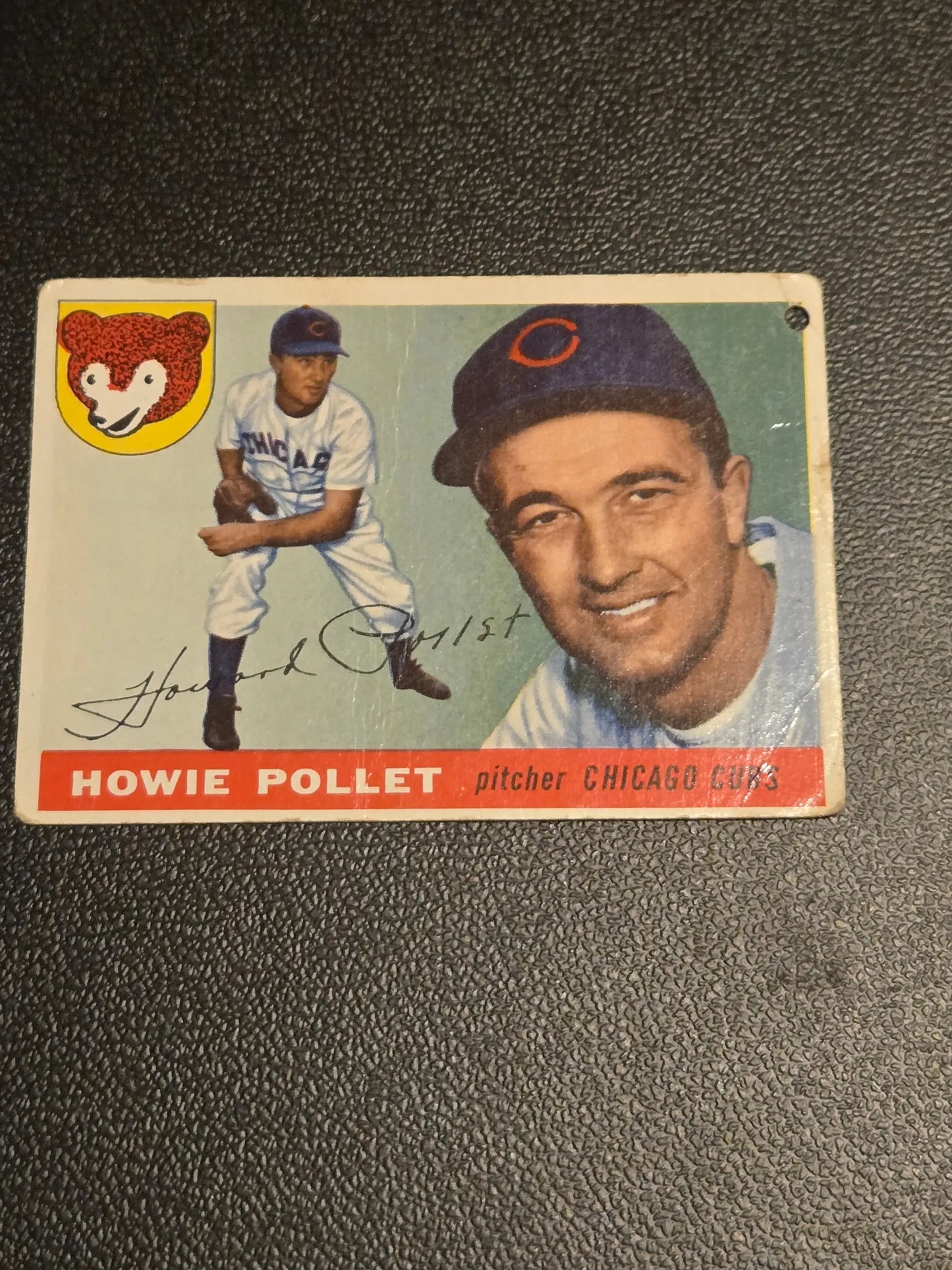 Vintage 1955 Topps Howie Pollet baseball card of Chicago Cubs pitcher