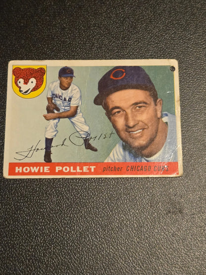 Vintage 1955 Topps Howie Pollet baseball card of Chicago Cubs pitcher