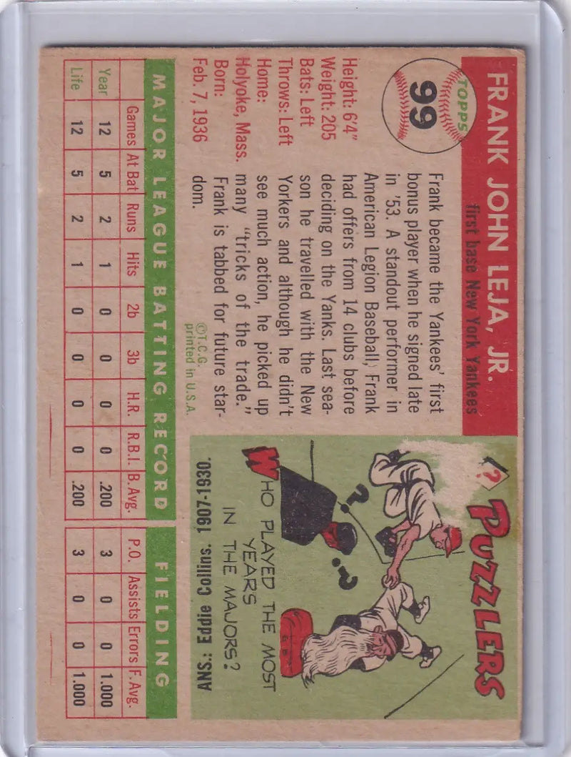 1955 Topps #99 Frank Leja - New York Yankees