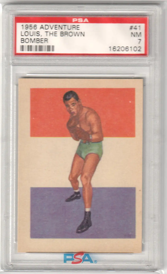 Graded vintage Joe Louis adventure bomber louis boxing card 1956 PSA 7 NM