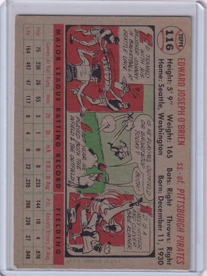 Vintage baseball card of Eddie O’Brien - Pittsburgh Pirates from 1956 Topps series