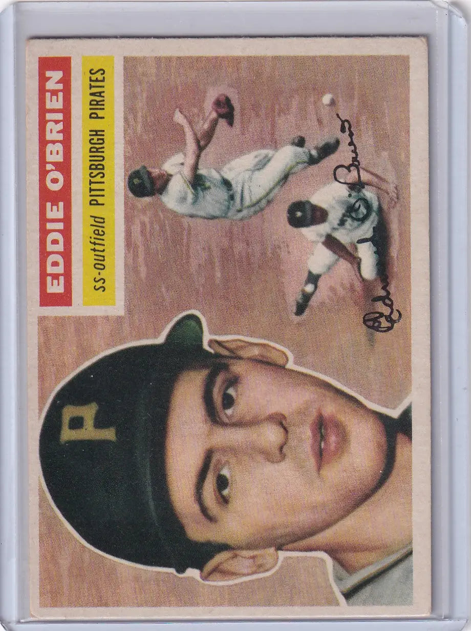 Vintage 1956 Topps #116 Eddie O’Brien - Pittsburgh Pirates baseball card display