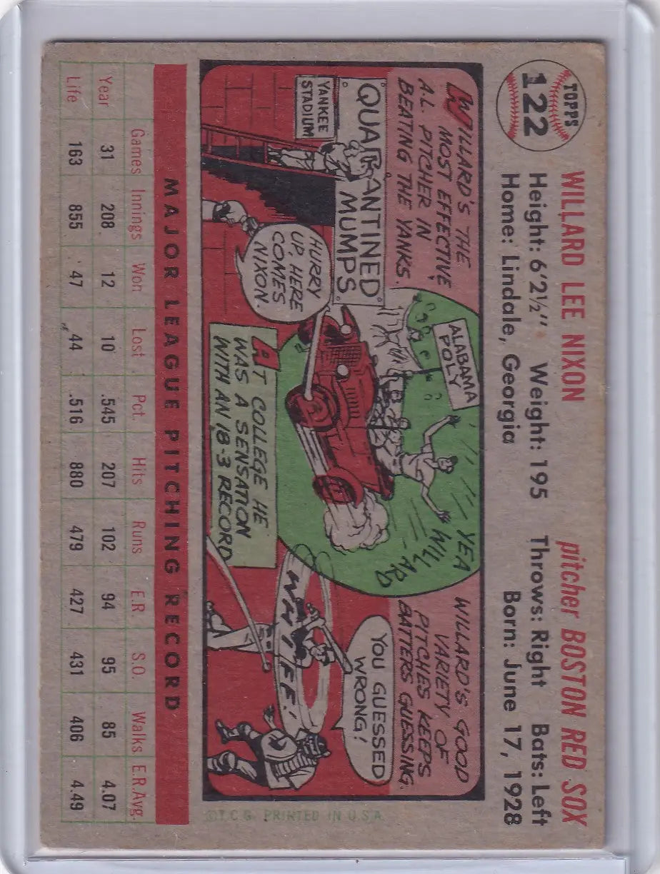 Baseball card featuring Willard Nixon of the Boston Red Sox from 1956 Topps #122