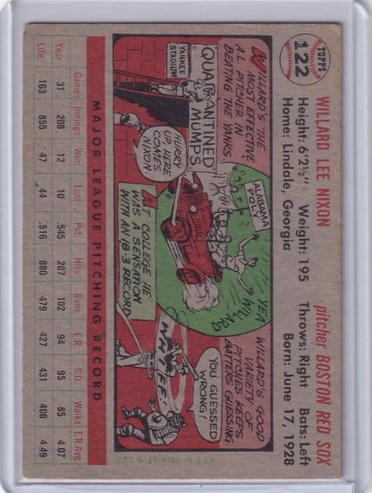 Baseball card featuring Willard Nixon of the Boston Red Sox from 1956 Topps #122