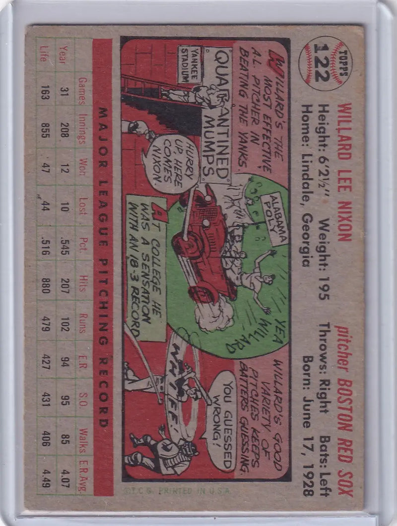 Baseball card featuring Willard Nixon of the Boston Red Sox from 1956 Topps #122