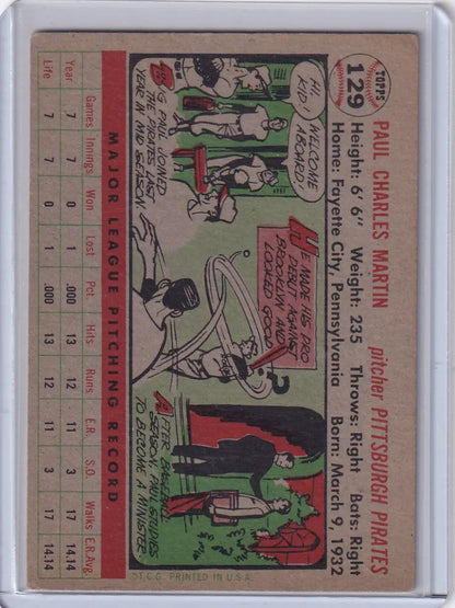 Vintage baseball card of Paul Martin - Pittsburgh Pirates RC from 1956 Topps