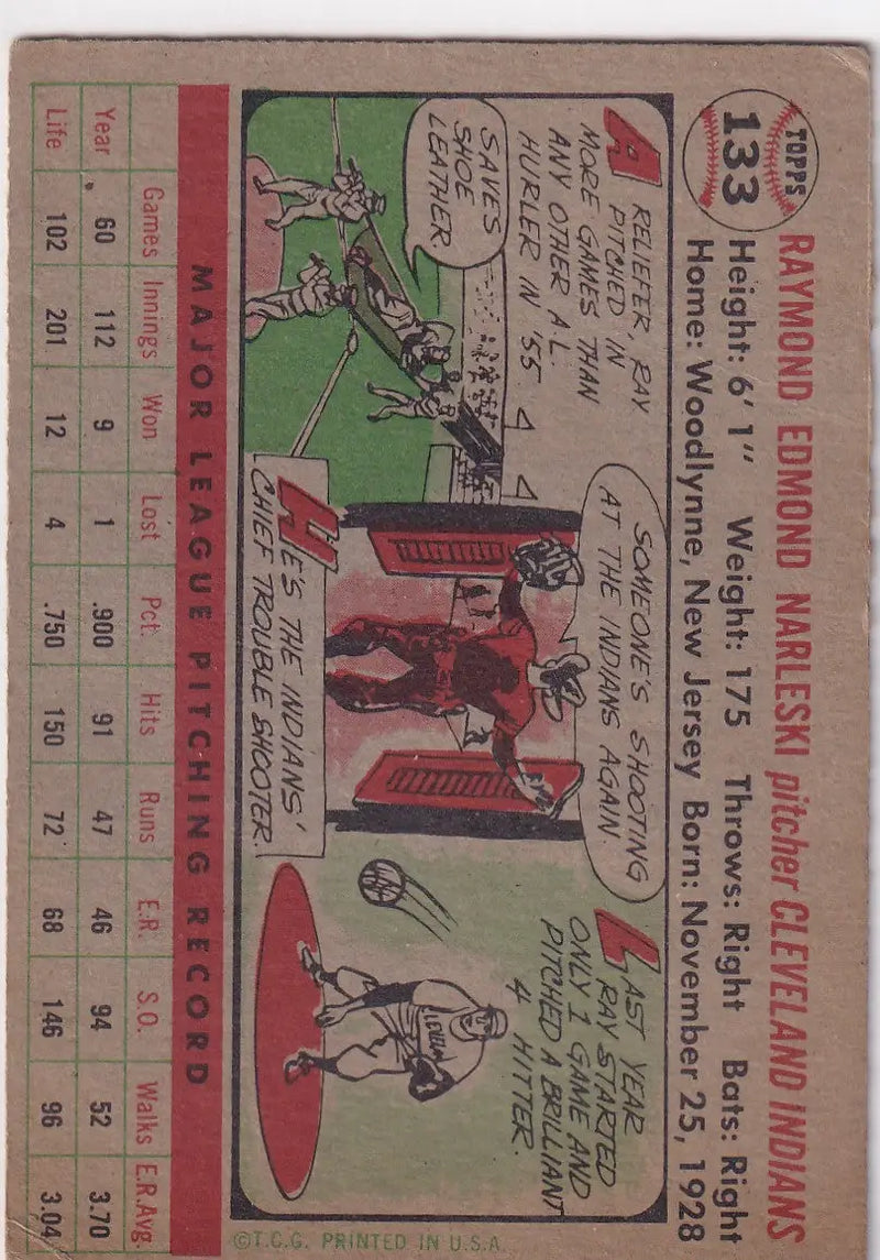 1956 Topps #133 Ray Narleski - Cleveland Indians