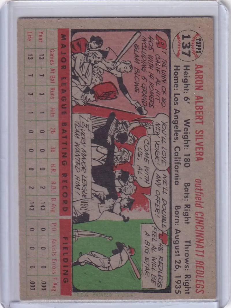 1956 Topps #137 Al Silvera - Cincinnati Reds RC - Baseball Card Single
