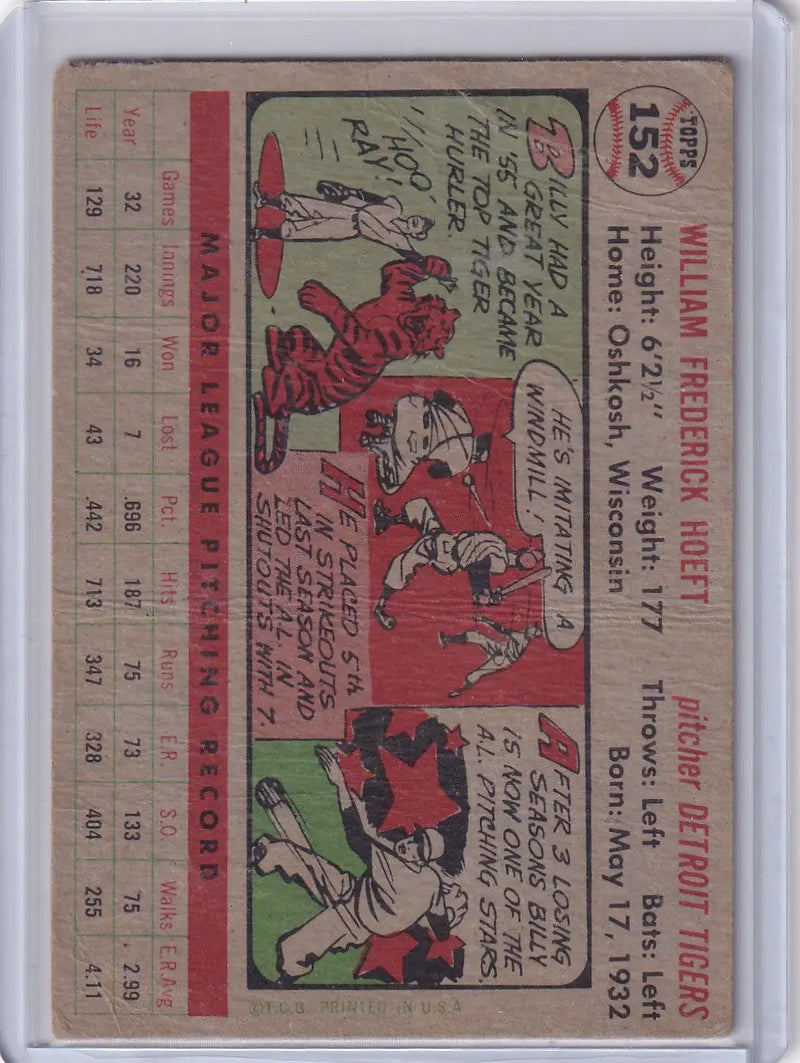 1956 Topps #152 Billy Hoeft - Detroit Tigers