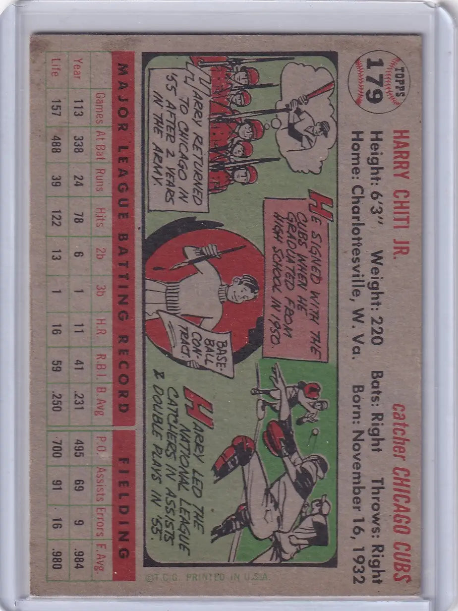 1956 Topps Harry Chiti Jr. baseball card featuring Chicago Cubs player Harry Chiti