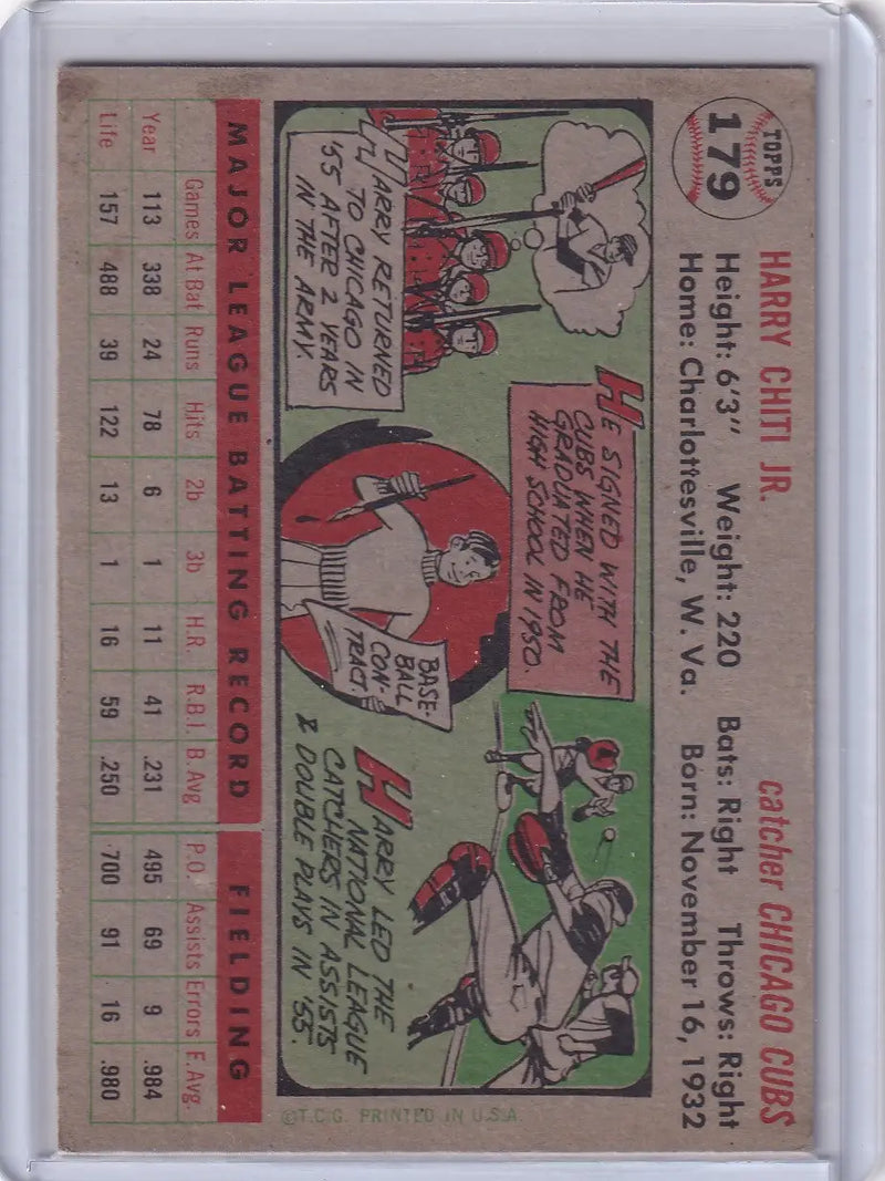 1956 Topps Harry Chiti Jr. baseball card featuring Chicago Cubs player Harry Chiti