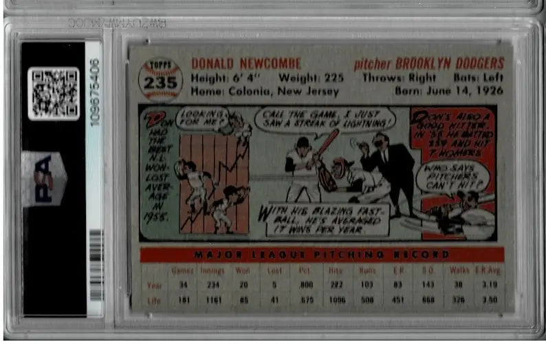 1956 Topps #235 DON NEWCOMBE (CY-MVP) PSA 8 (OC) NM/MT Brooklyn DODGERS
