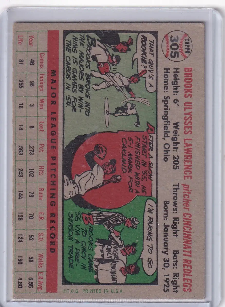 Vintage baseball card of Brooks Lawrence Cincinnati Reds 1956 Topps #305