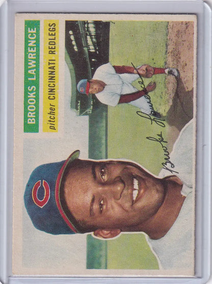Vintage 1956 Topps Brooks Lawrence Cincinnati Reds baseball card featuring pitcher