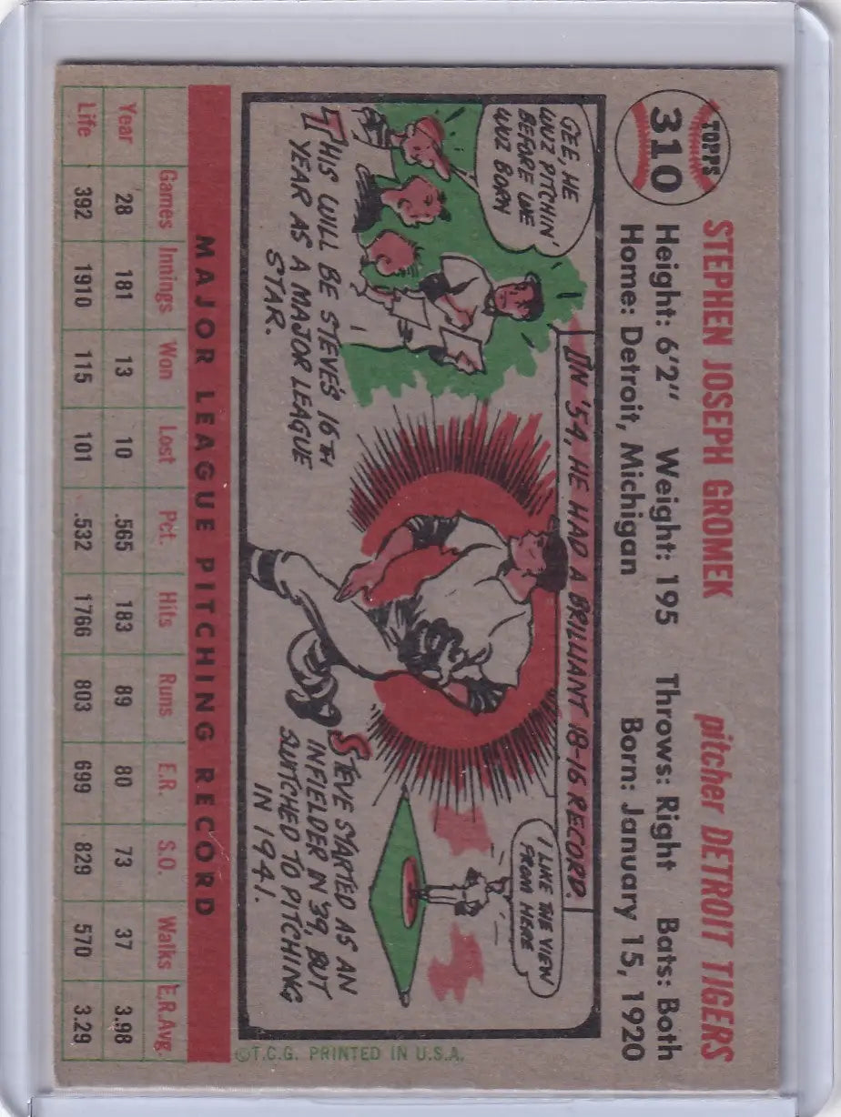 Vintage 1956 Topps Steve Gromek Detroit Tigers baseball card for collectors