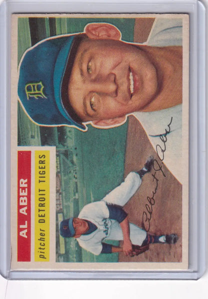 Vintage 1956 Topps Al Aber Detroit Tigers baseball card featuring pitcher Al Aber