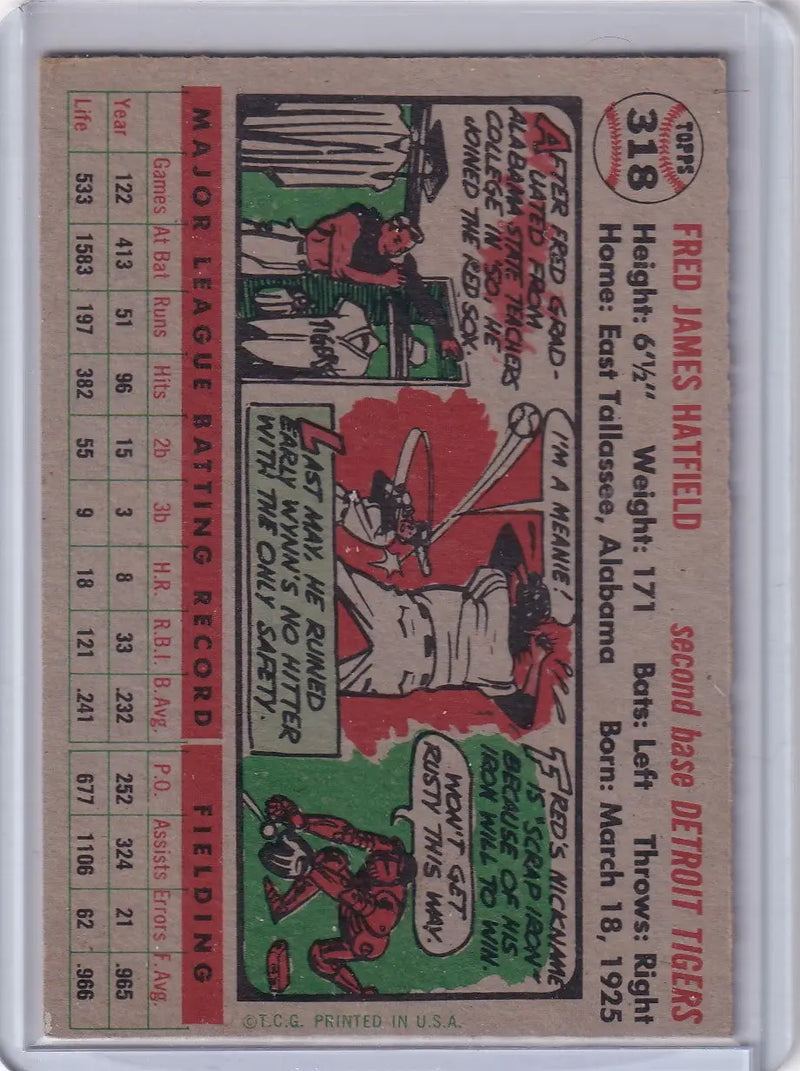 Vintage baseball card of Fred Hatfield from 1956 Topps Detroit Tigers collection