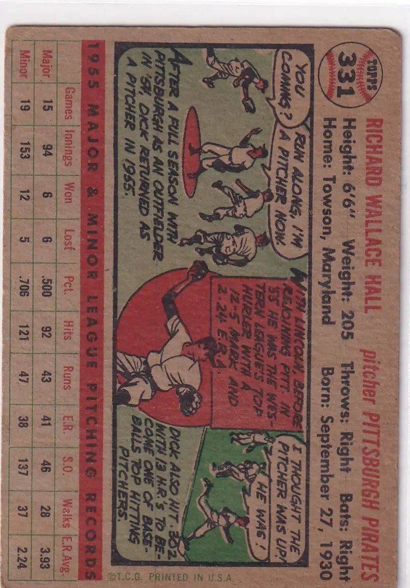 1956 Topps #331 Dick Hall - Pittsburgh Pirates