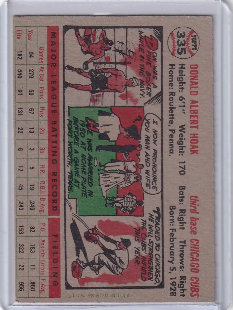 Vintage baseball trading card of Don Hoak from the Chicago Cubs 1956 Topps collection
