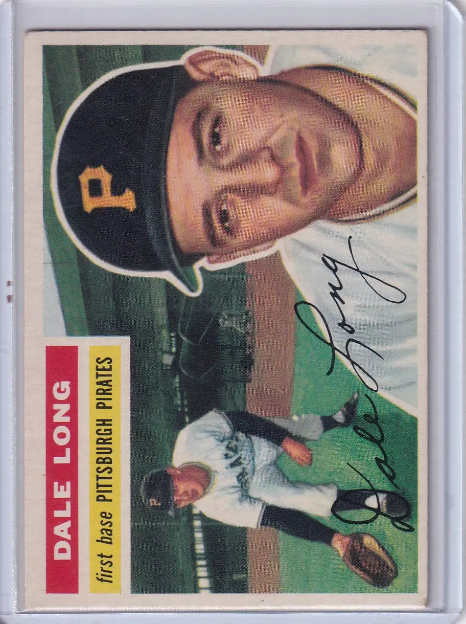 Vintage 1956 Topps Dale Long baseball card featuring Pittsburgh Pirates star