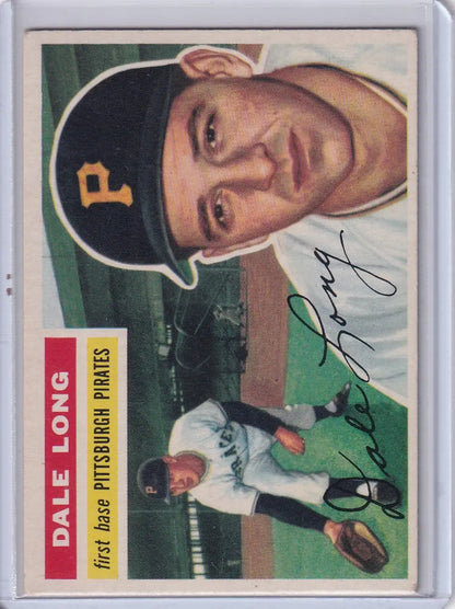 Vintage 1956 Topps Dale Long baseball card featuring Pittsburgh Pirates star