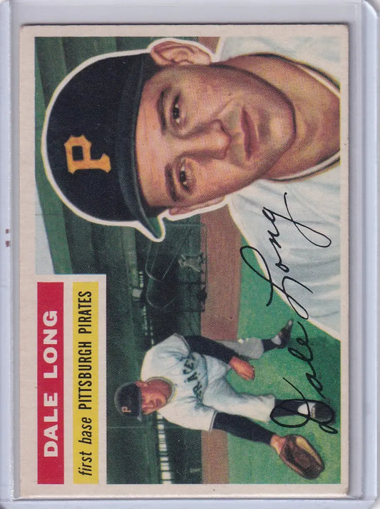 Vintage 1956 Topps Dale Long baseball card featuring Pittsburgh Pirates star