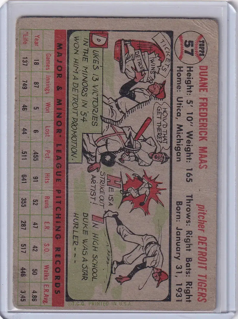 1956 Topps #57 Duke Maas - Detroit Tigers RC