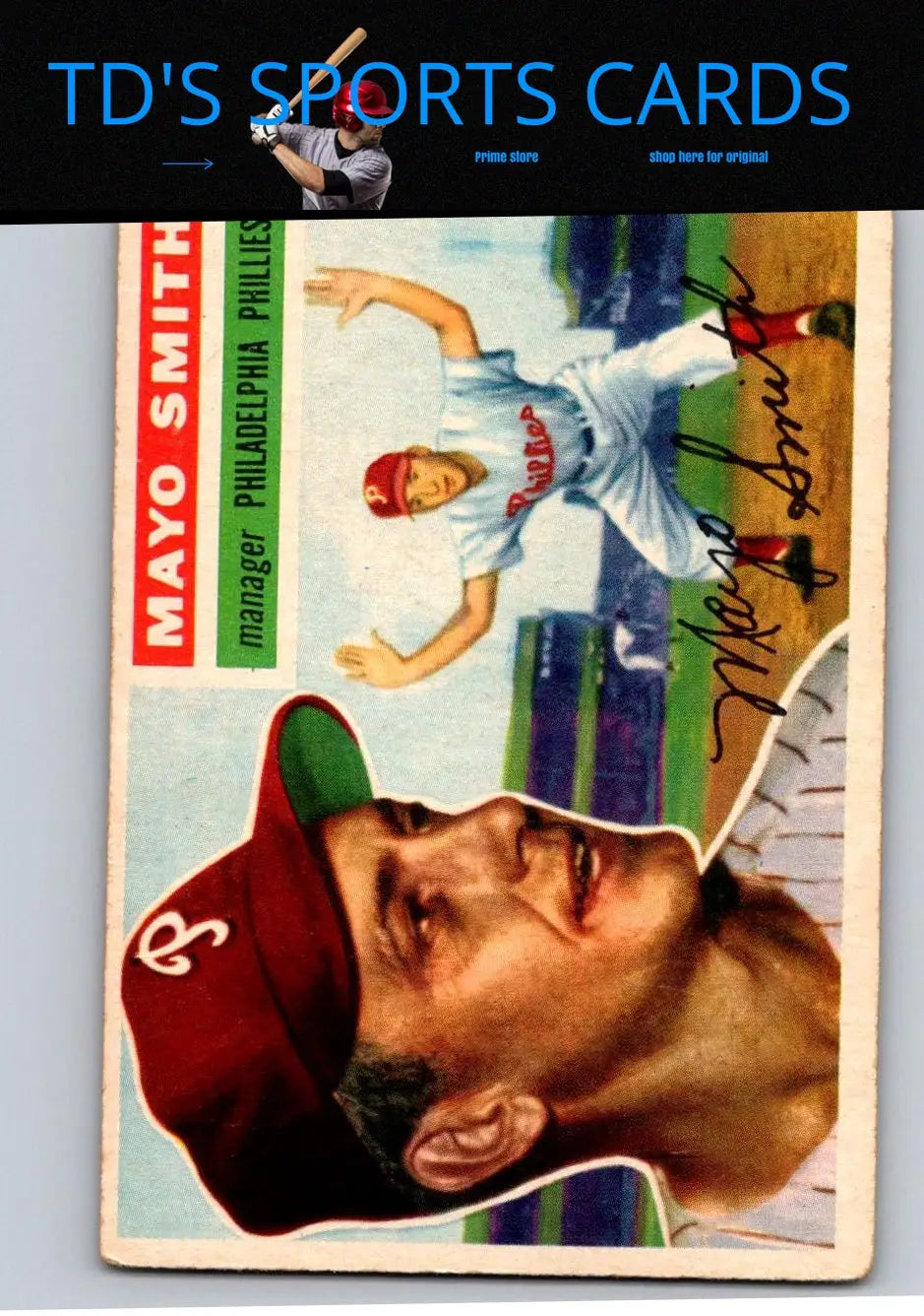 Vintage 1956 Topps 60a Mayo Smith baseball card with white back collectible item