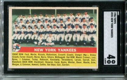 1956 Topps Baseball #251 New York Yankees Team Card SGC 4 VG EX - Trading Card