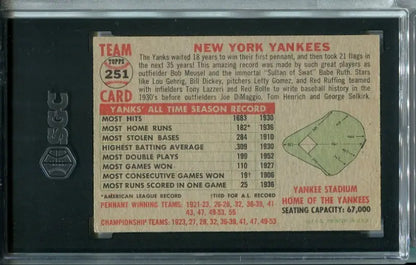 1956 Topps Baseball #251 New York Yankees Team Card SGC 4 VG EX - Trading Card