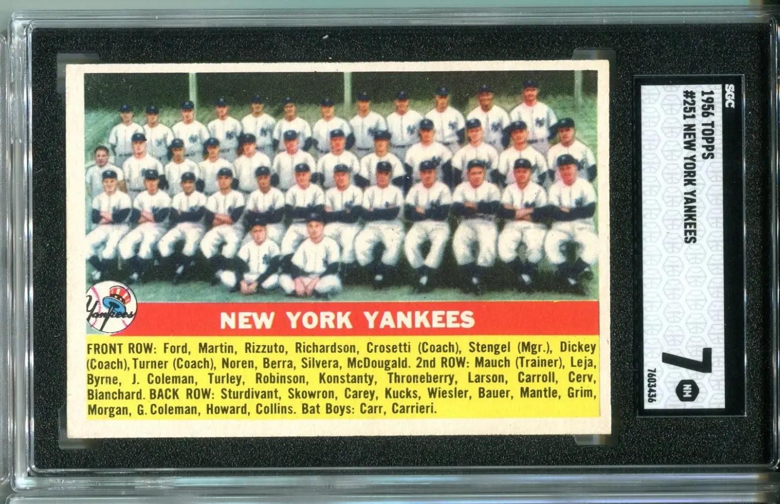 1956 Topps Baseball #251 New York Yankees Team Card SGC 7 NMT - Trading Card