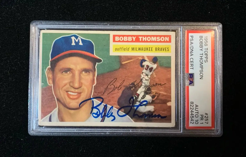 1956 Topps Bobby Thompson PSA 1 DNA 10 Signed Autograph #257 BRAVES - Baseball Card Single