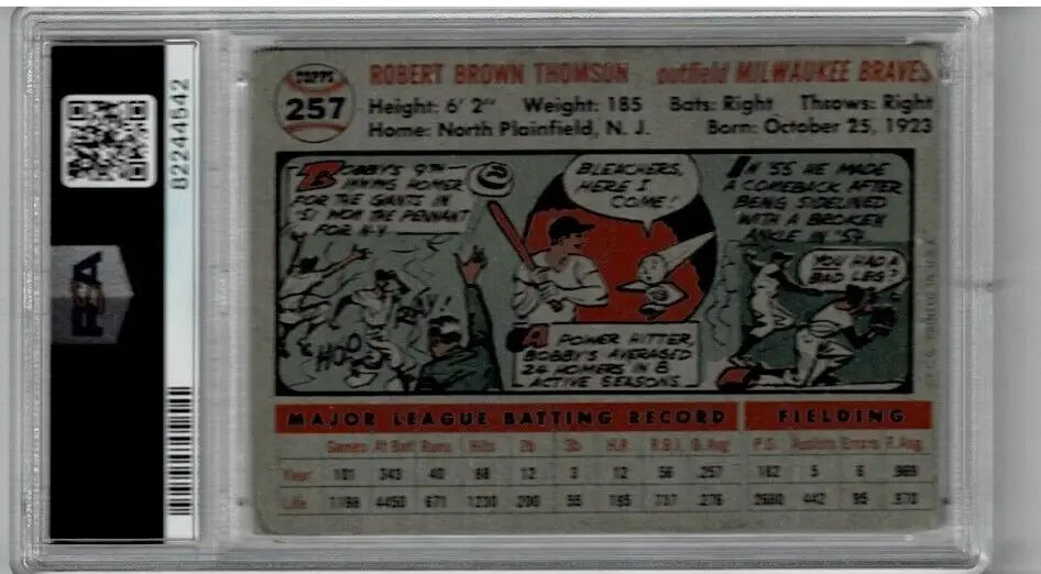 1956 Topps Bobby Thompson PSA 1 DNA 10 Signed Autograph #257 BRAVES - Baseball Card Single