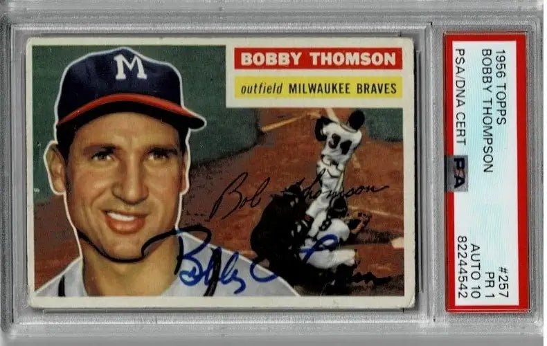 1956 Topps Bobby Thompson PSA 1 DNA 10 Signed Autograph #257 BRAVES - Baseball Card Single