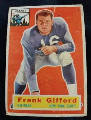1956 Topps - Frank Gifford #53. NY Giants. Creased but nice. VG - Football Card Single